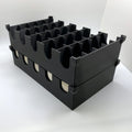 Black plastic organizer with multiple compartments on a white background